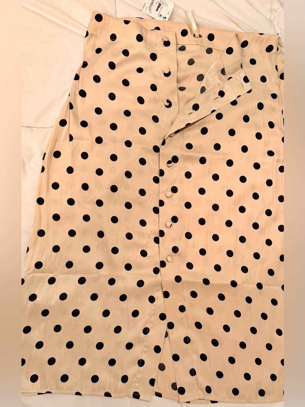 Free People NWT-Cream Pencil Skirt with Black Polka Dots